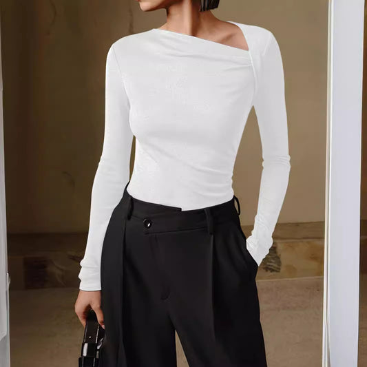 Slimming Long Sleeves Solid Color Inner Blouses