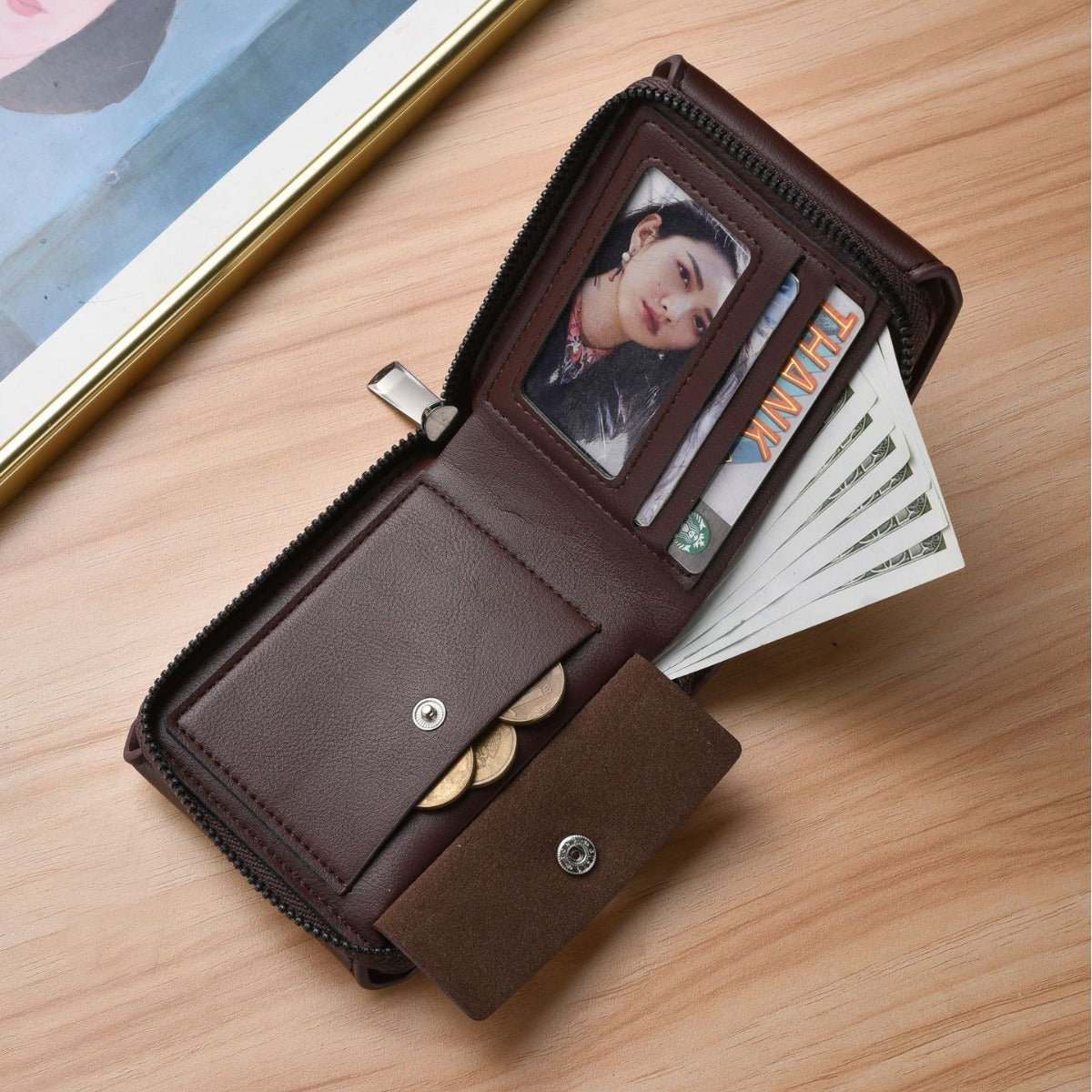 Men's Simple Thin Multiple Slots Large Capacity Zipper Horizontal Commuter Soft Men's Wallets