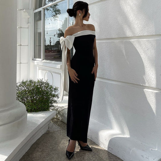 Women's Sexy Style Color Contrast Patchwork Bow Dresses