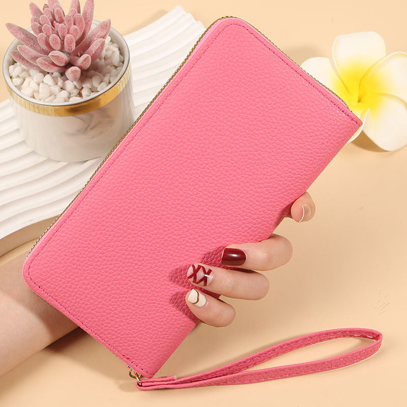 Women's Long Macaron Zipper Lychee Pattern Ladies Wallet