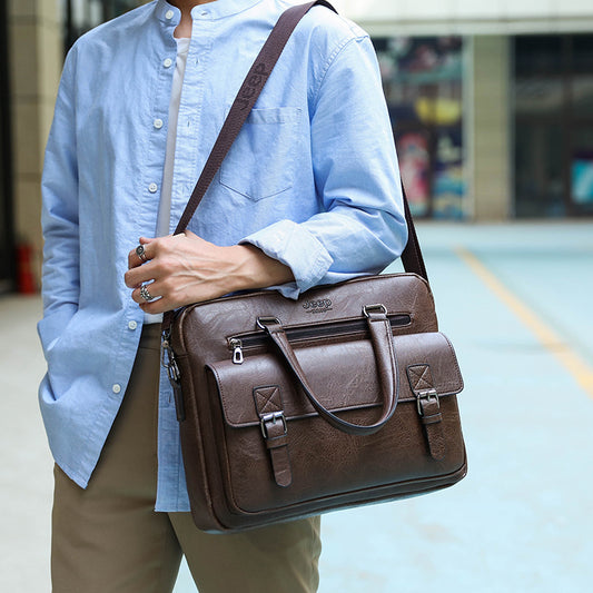 Men's Fashion Jeep Business Retro Leather Men's Briefcases