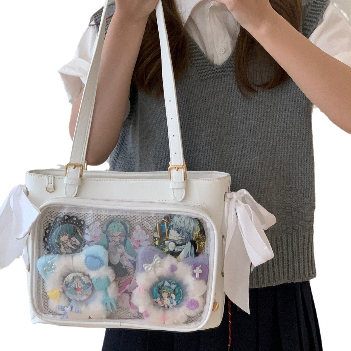 Two-dimensional Ribbon Transparent Cartoon Go Out Shoulder Bags
