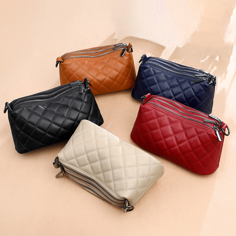 Women's Genuine Leather Rhombus Simple Soft Solid Shoulder Bags