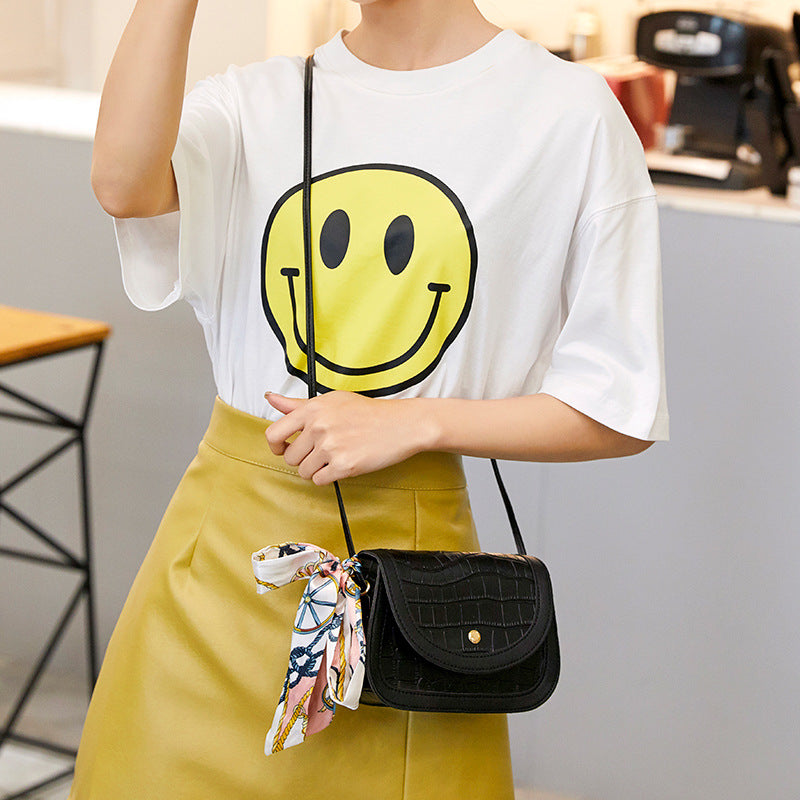 Women's Silk Scarf Fashion Crocodile Pattern Stone Women's Shoulder Bag