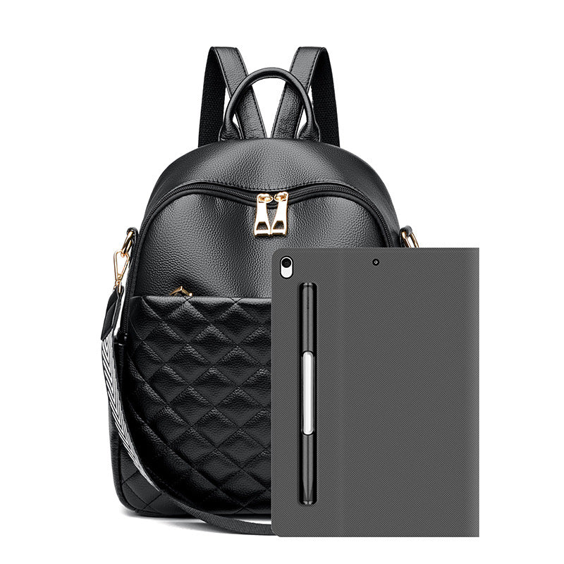 Rhombus Soft Leather Simple Large Capacity Backpacks