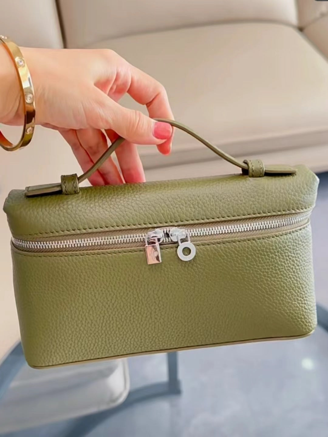 Women's Genuine Leather Lunch Box Lychee Pattern Handbags