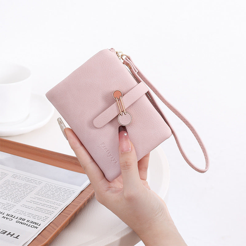 Women's Short Korean Solid Color Zipper Hasp Folding Ladies Wallet