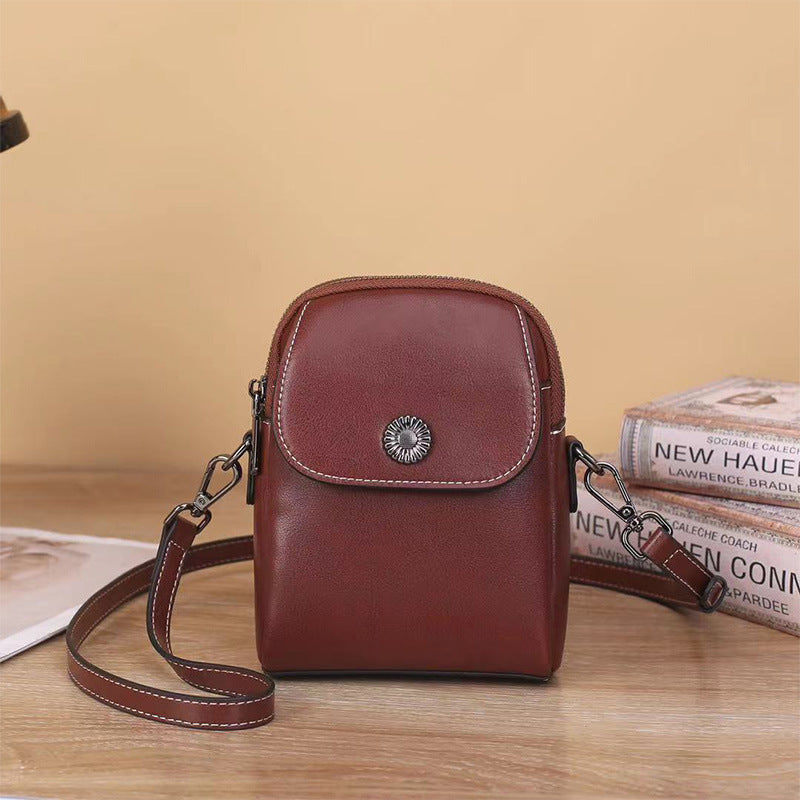 Women's Leather Retro Cowhide Vertical Mobile Phone Bags