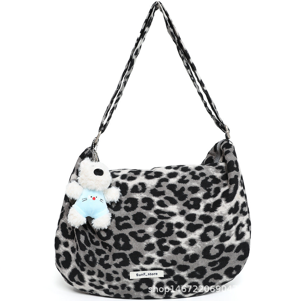 Spring Black White Leopard Print Canvas Female Crossbody Bags