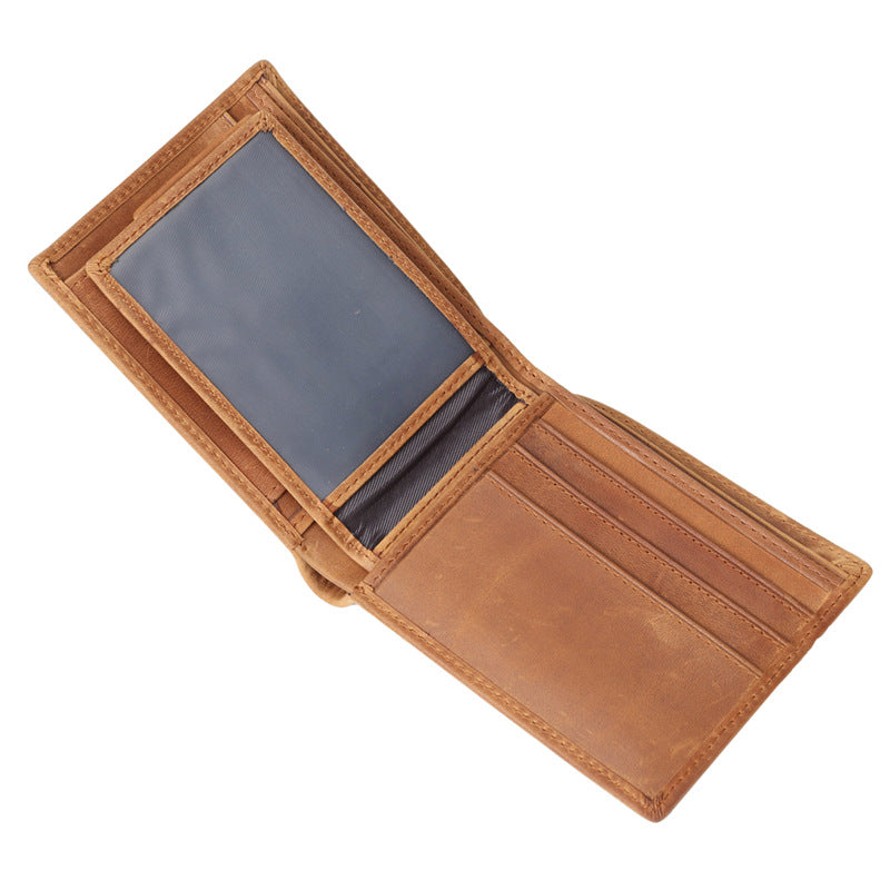 Men's Brown Crazy Horse Leather Multiple Slots Loose-leaf Men's Wallets