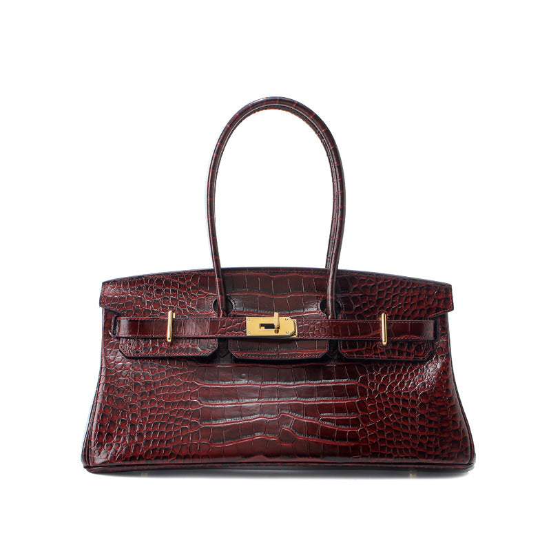 Crocodile Pattern Platinum Genuine Leather Portable Bags
