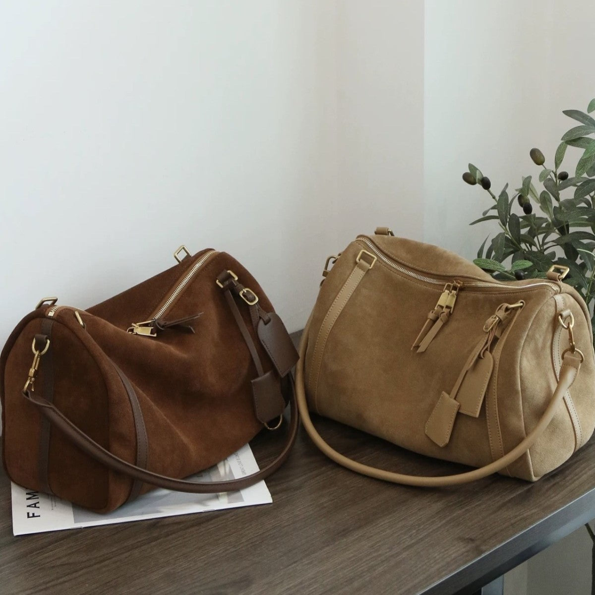 Vintage Matte Cowhide Boston Pillow Large Bags