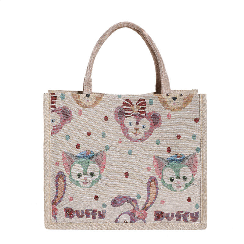 Women's Linen Fresh Cute Printed Canvas Woven Women's Handbag