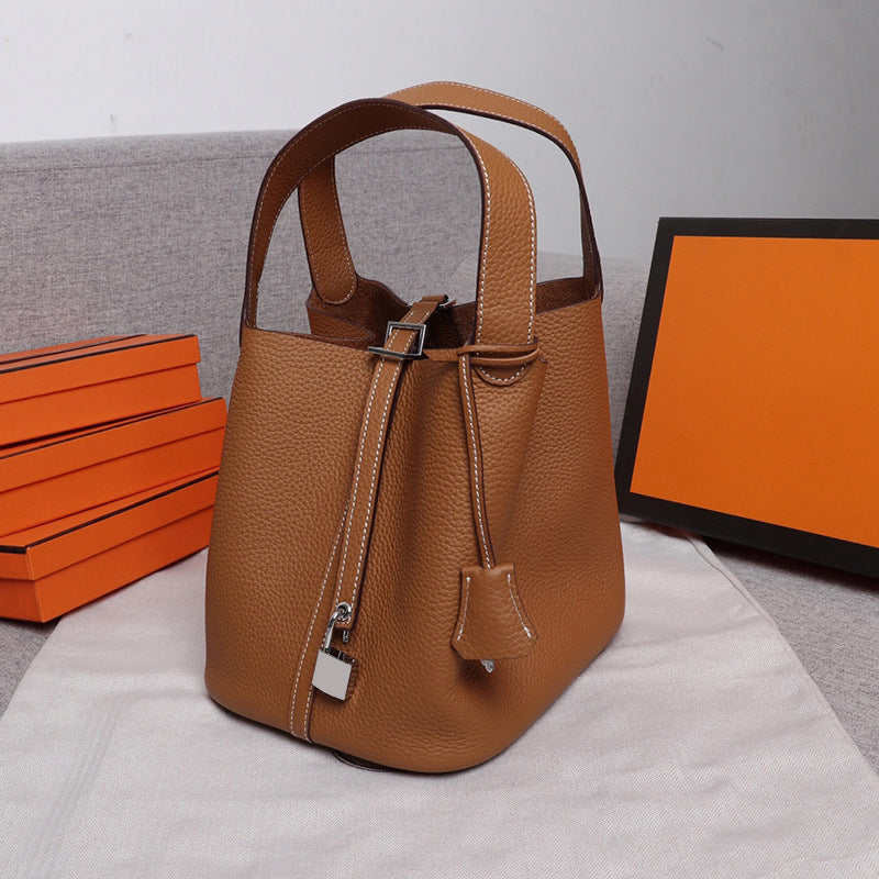 Women's Genuine Leather Vegetable Basket Bride Litchi Grain Bags