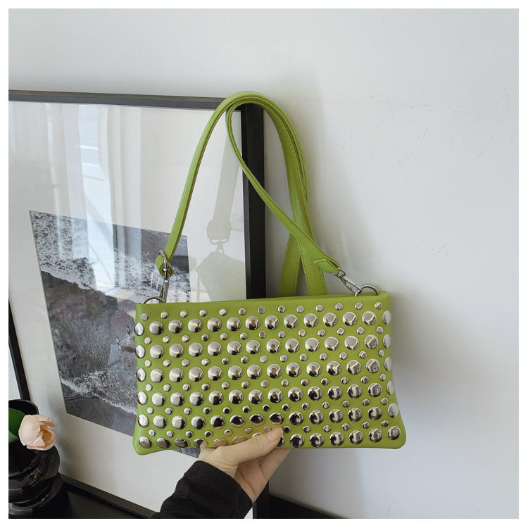 Women's Rivet Shiny Textured Wide Strap Small Square Bags