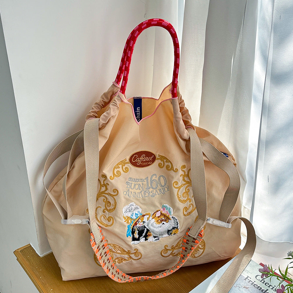 Nylon Needle Embroidered Fashion Commuter Large Capacity College Women's Shoulder Bag