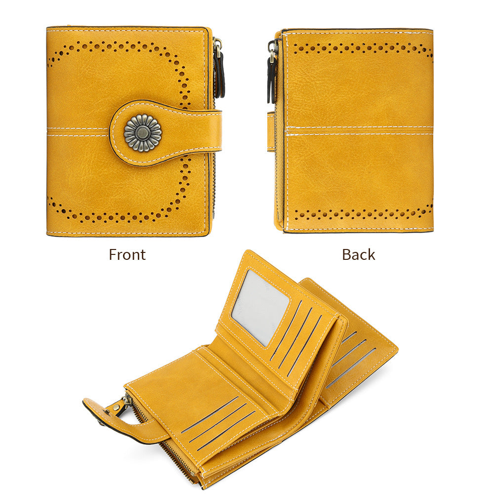 Women's Short Retro Oil Wax Skin Ladies Wallet