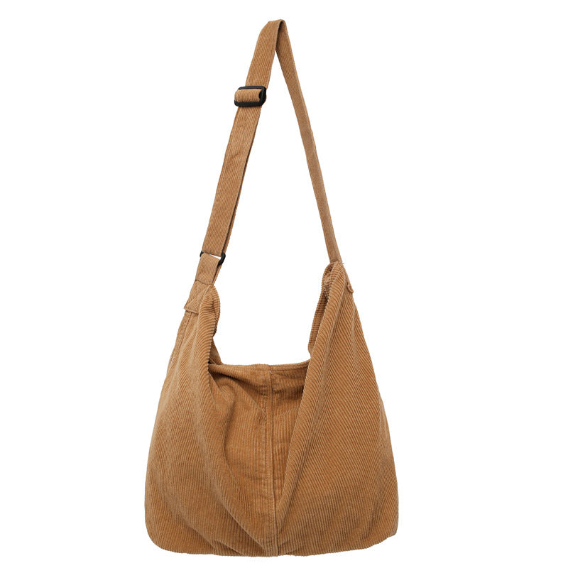 Corduroy Cloth Style Simple Literary Solid Color Shoulder Bags