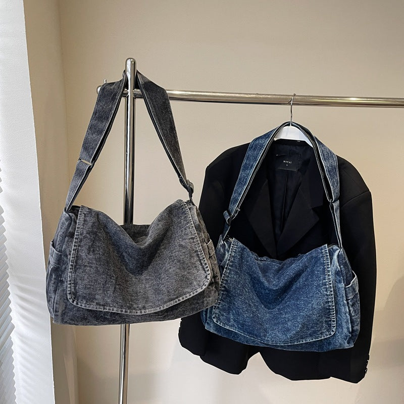 Style Washed Denim Female Idle Large Bags