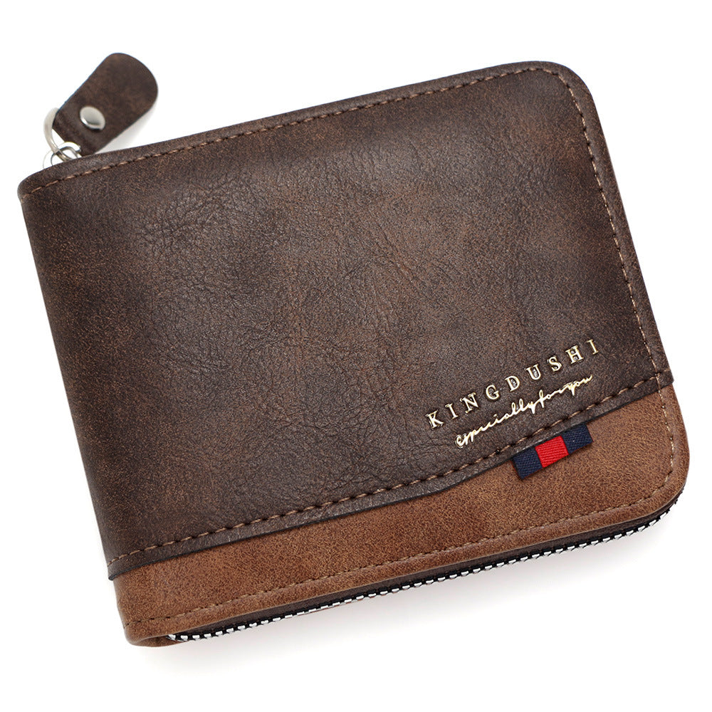 Men's Fashion Color Contrast Short Multiple Slots Chain Hinge Men's Wallet
