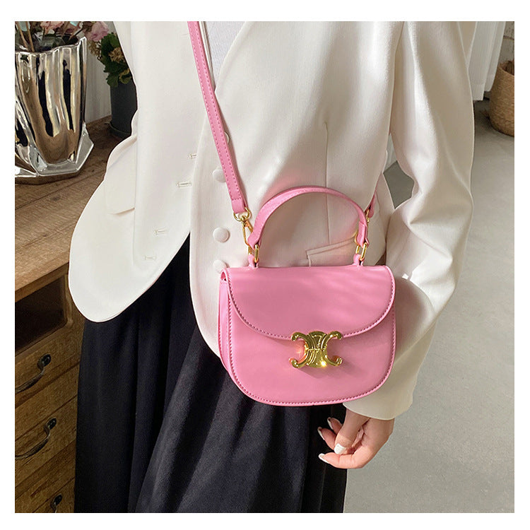 Women's Leather Texture Simple Saddle Retro Arc Bags