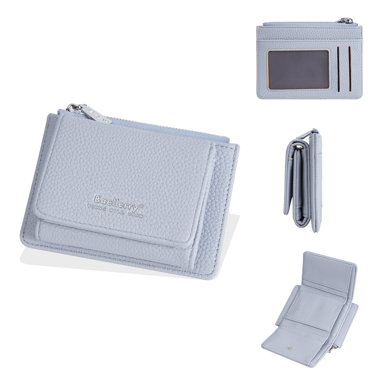 Women's High-grade Lychee Pattern Zipper Niche Tri Card Holder