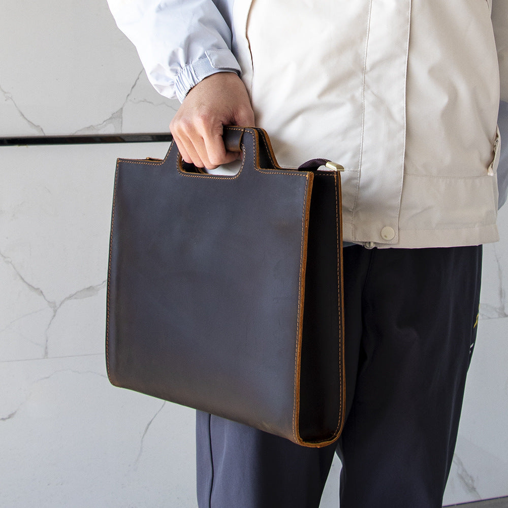 Men's Crazy Horse Leather Portable Horizontal Retro Men's Shoulder Bags