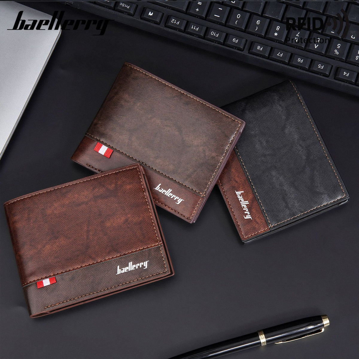 Men's Short Business Multiple Slots Open Green Contrast Men's Wallet