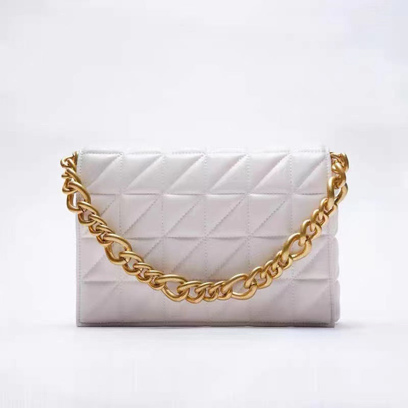 Check Thick Chain Quilted Rice Word Crossbody Bags