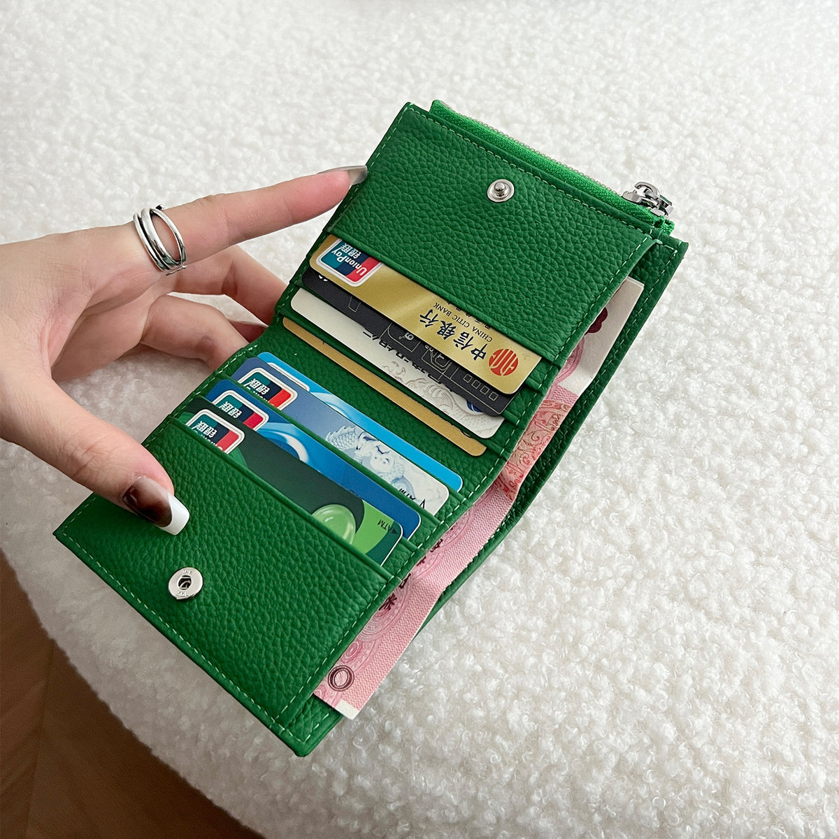 Women's Cowhide Short Half Fold Multiple Slots Ladies Wallet