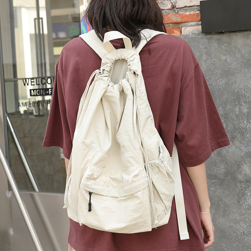 Leisure Artistic Nylon Simple Vintage Crumpled Drawstring Backpacks