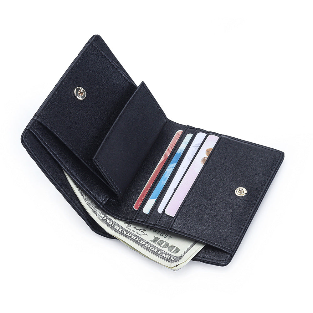 Women's Leather Short Sheepskin Diamond Style Fold Ladies Wallet