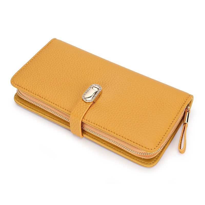 First Layer Cowhide Long Large Pattern Zipper Ladies Wallet