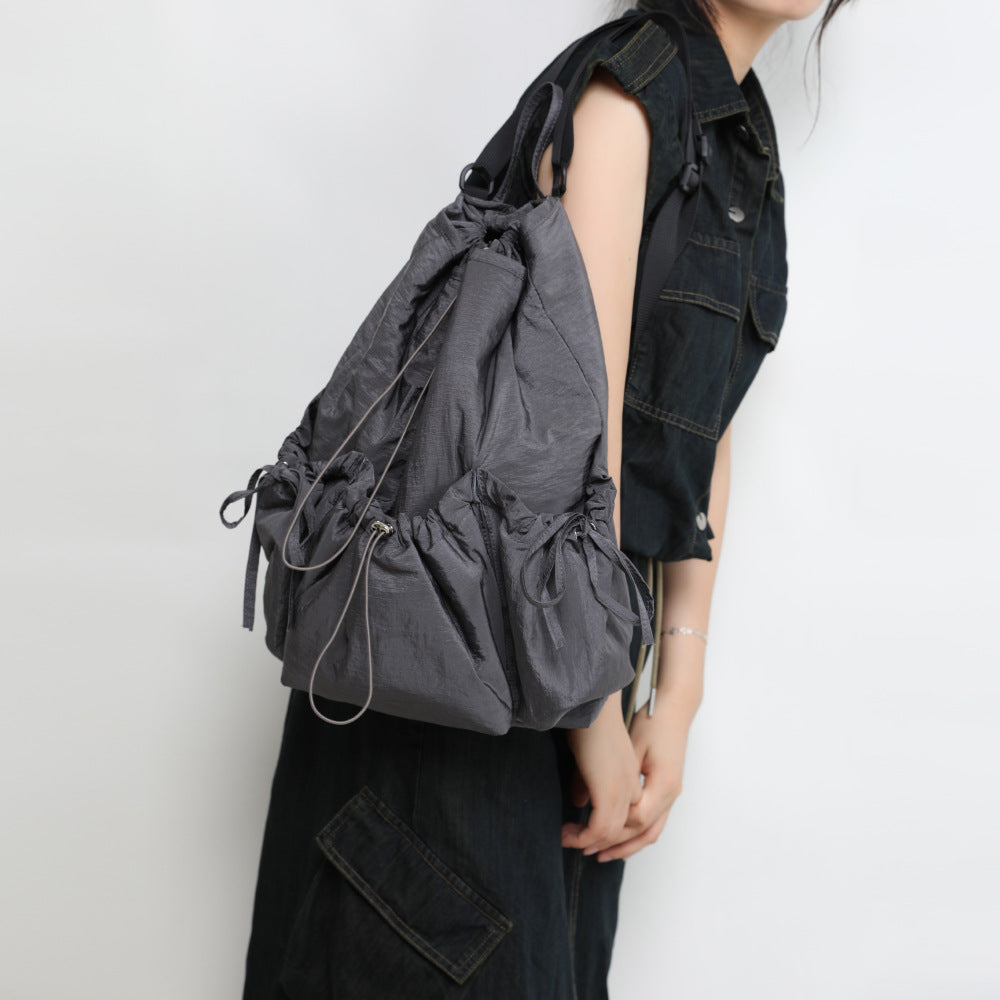 Durable Drawstring Korean Nylon Wrinkled College Backpacks