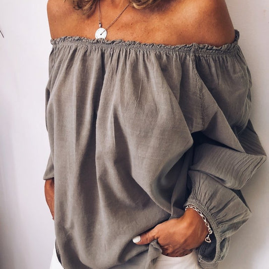 Women's Elastic Pleated Cotton Linen Solid Color Blouses