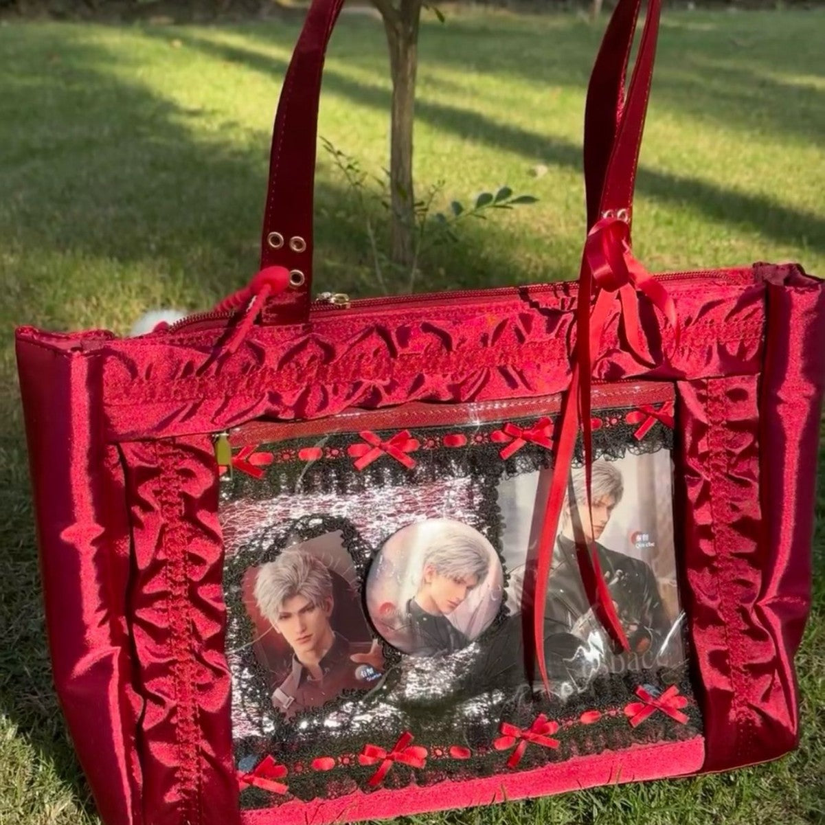 Two-dimensional Fashion Satin Bow Transparent Badge Shoulder Bags