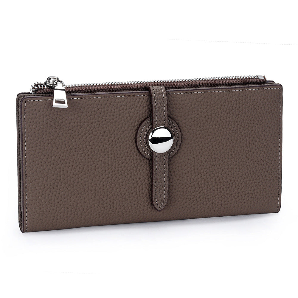 Leather Long Fashion Color Contrast Folding Large Capacity Multiple Ladies Wallet