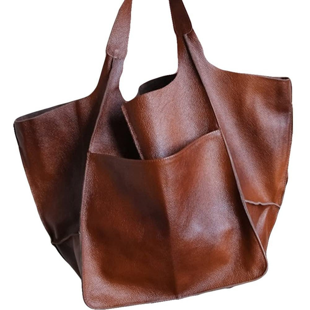 Women's Retro Simple Big Soft Leather Large Women's Shoulder Bag
