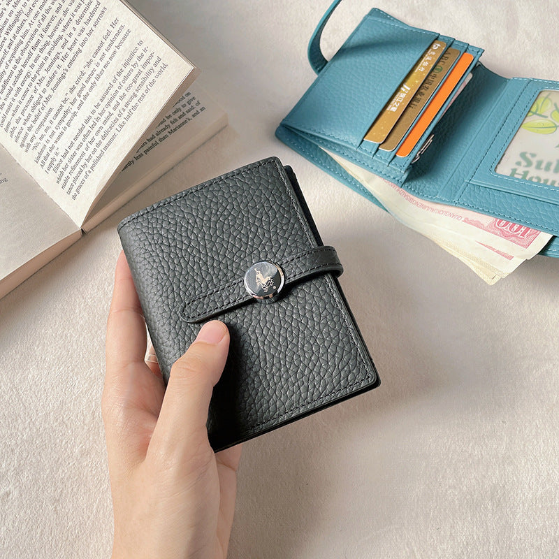 Women's Green Simple Short Thin Solid Color Cowhide Ladies Wallets