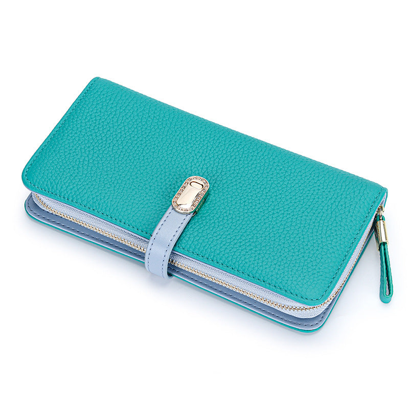 First Layer Cowhide Long Large Pattern Zipper Ladies Wallet