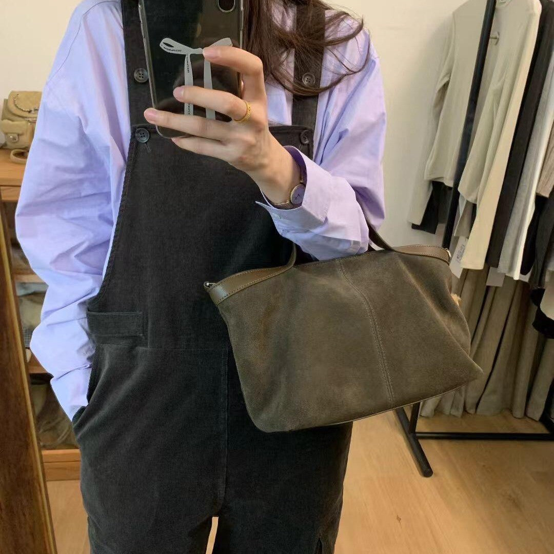 Women's Niche Frosted Cowhide Idle Style Retro Handbags