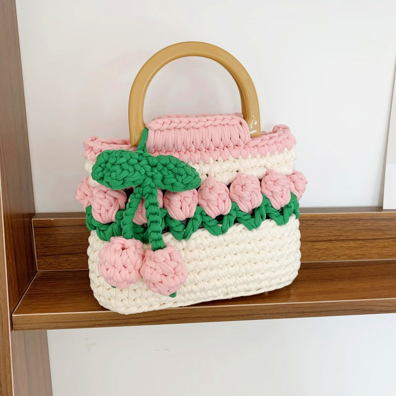 Tulip Hand-woven Homemade Strip Thread Material Finished For Women's Handbag