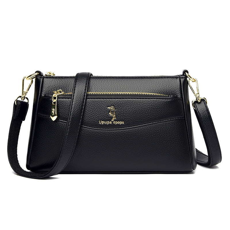 Women's Solid Color Soft Leather Mom Simple Women's Messenger Bag