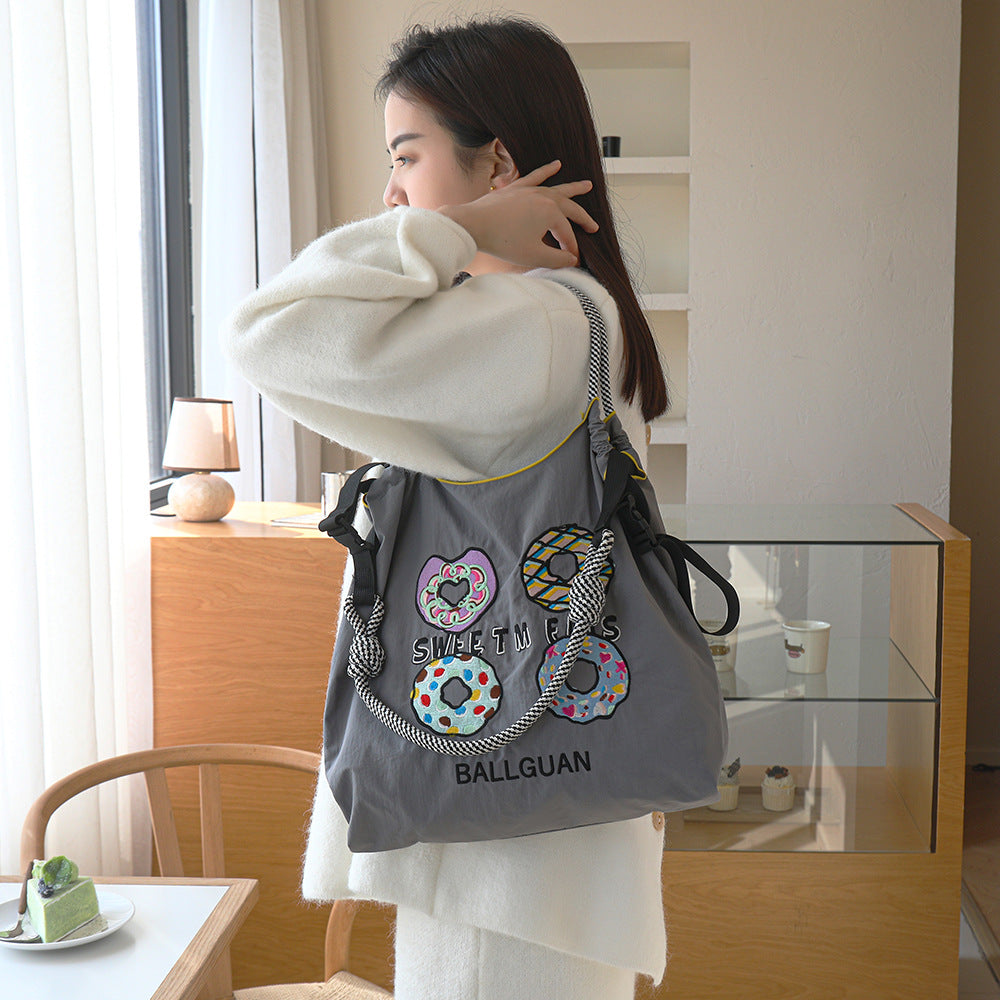 Nylon Needle Embroidered Fashion Commuter Large Capacity College Women's Shoulder Bag
