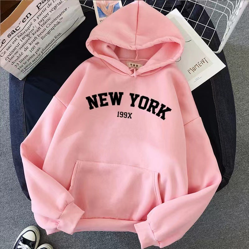 Stylish Fleece-lined Hoodie Unisex Wear Loose Sweaters
