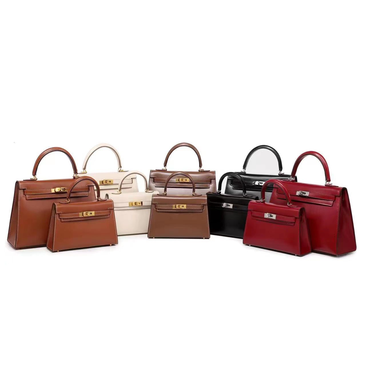 Women's Genuine Leather Shiny Patent Plain Kelly Shoulder Bags