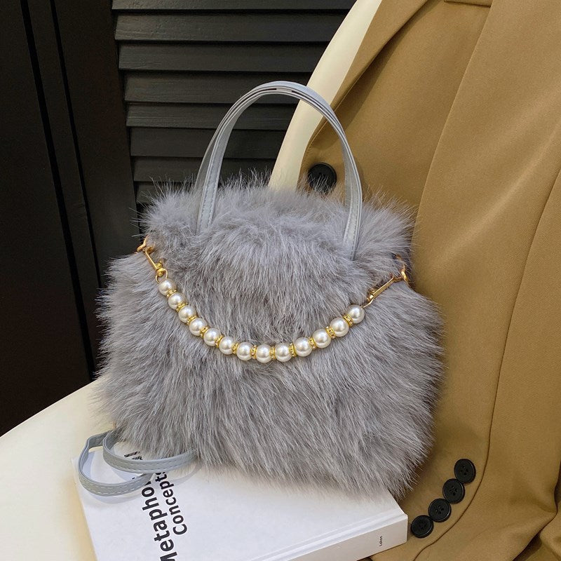 Women's Fur Cute Plush Fashion Pearl Chain Women's Handbag