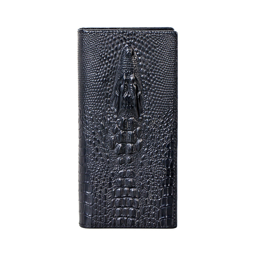 Men's Retro Long Top Layer Cowhide Crocodile Pattern Genuine Leather Soft Men's Wallet