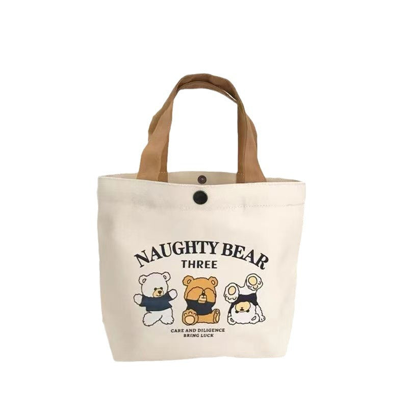 Women's Cute Bear Portable Canvas Mini Niche Hand Carrying Bags