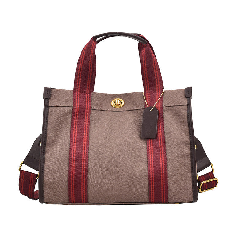 Canvas Contrast Color Portable Retro Fashion Tote Bags
